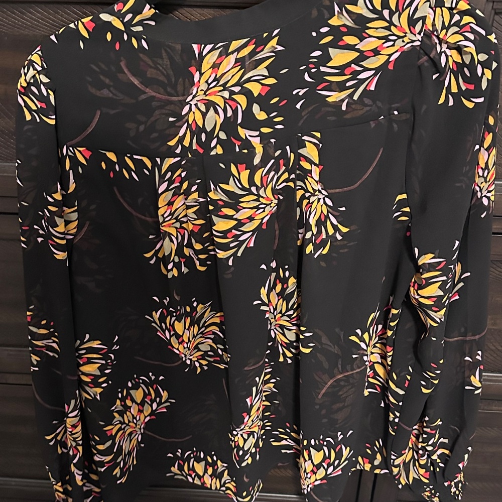 CAbi Black Floral Blouse with Mustard & Rust Accents - Picture 3 of 3